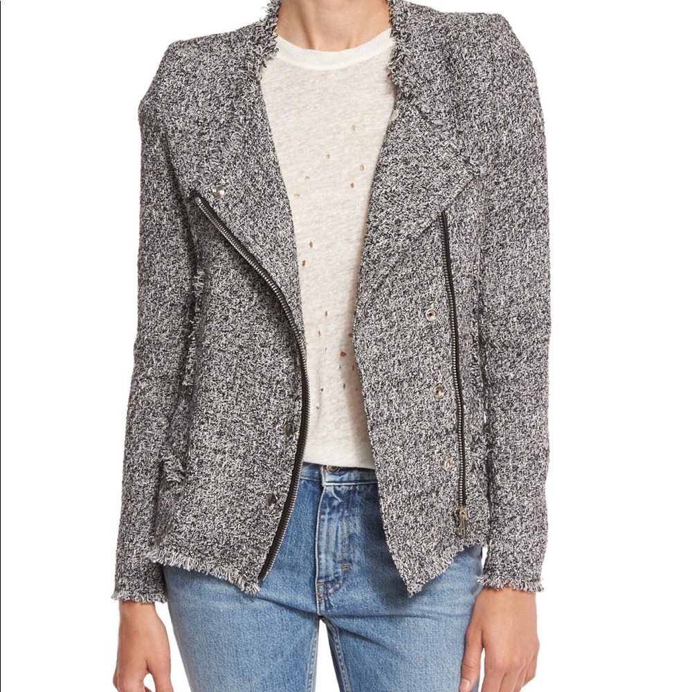IRO Carlota Asymmetric Tweed Boucle Jacket Blazer Black/White Sz 2